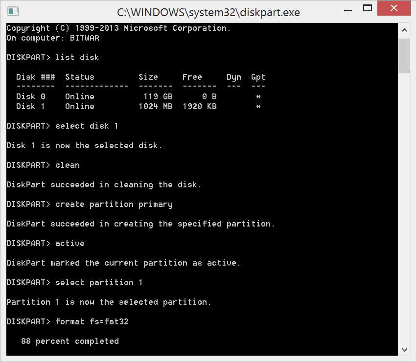 コマンドdiskpart修復usb