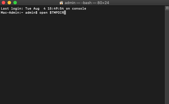 macターミナルopen $TMPDIR