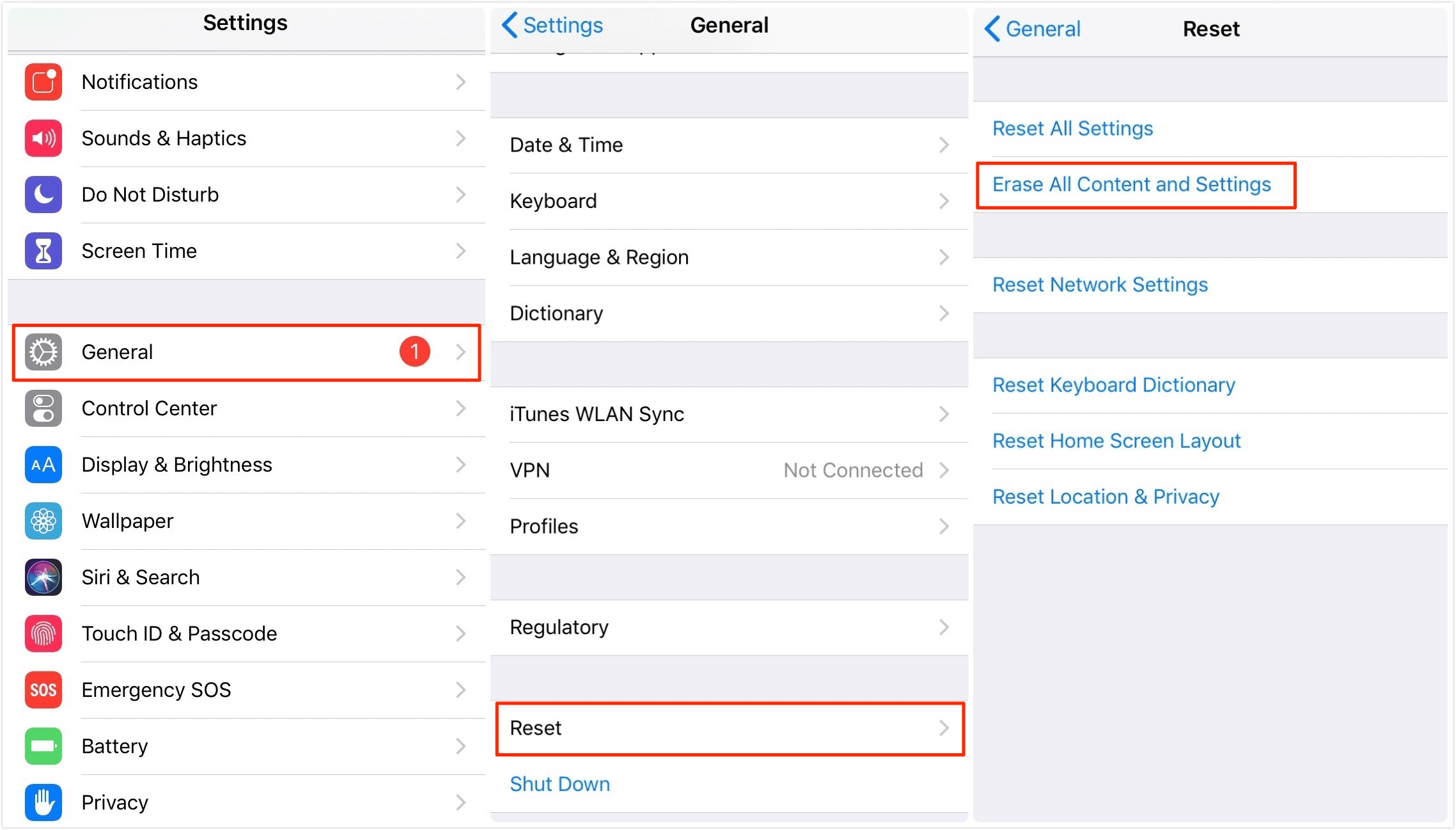 Settings- -General-Reset-Erase All Content and Settings
