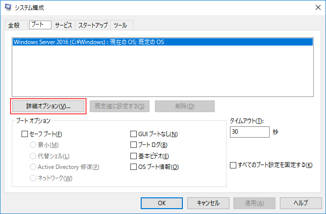 コシステム構成-ブート-詳細オプション