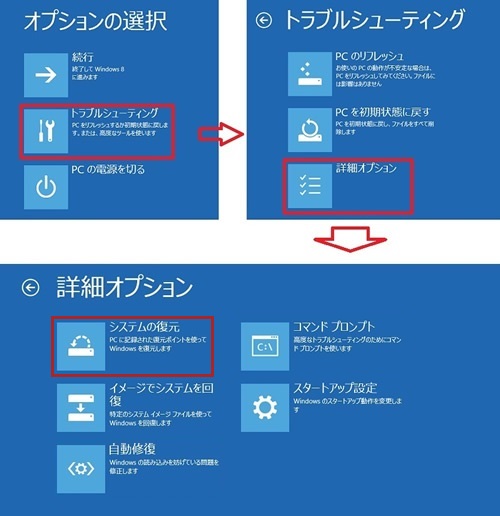 トラブルシューティング-詳細オプション-システムの復元