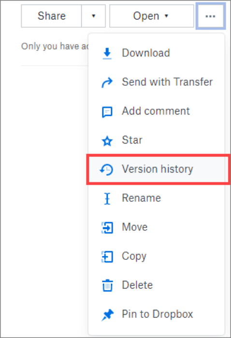 Dropbox-Version history