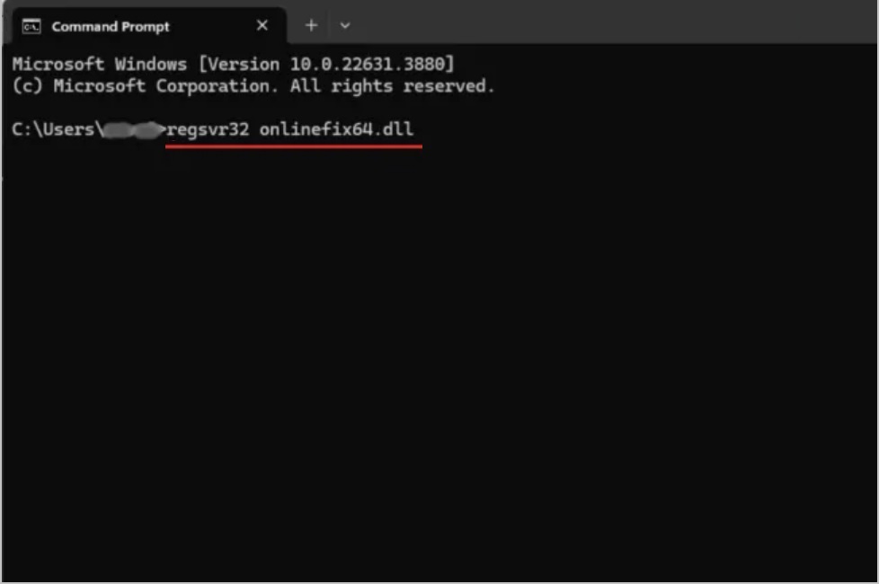 regsvr32 onlinefix64.dll を登録するコマンド