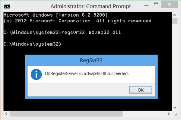 regsvr32 advapi32.dll