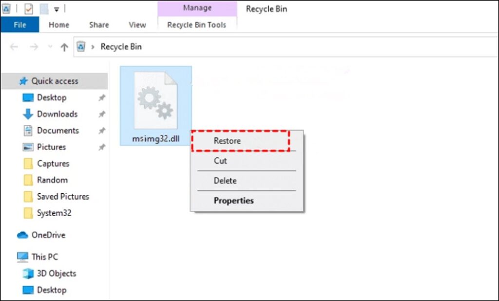 recycle bin-msimg32dll-restore