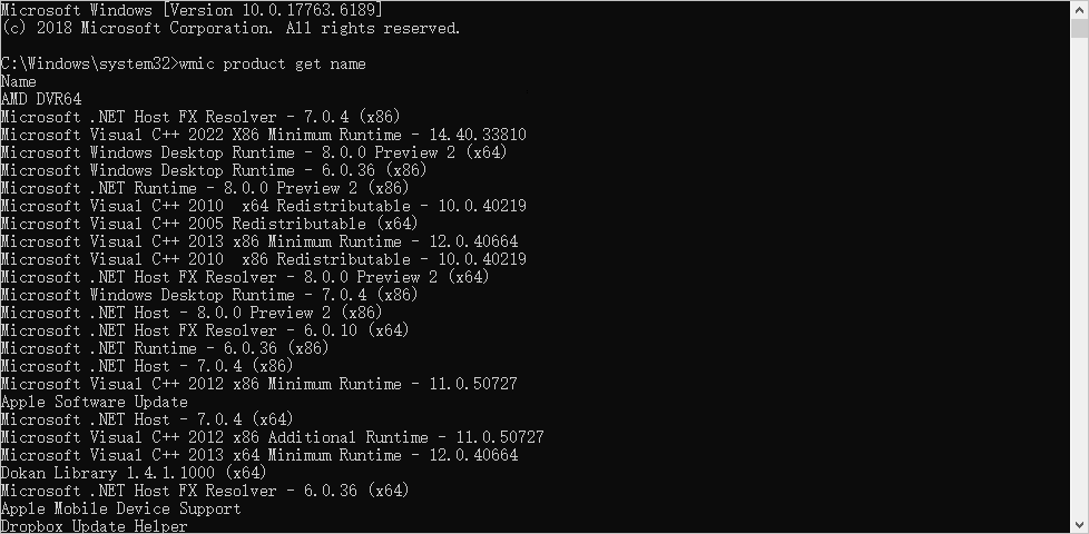 cmd-wmic product get name
