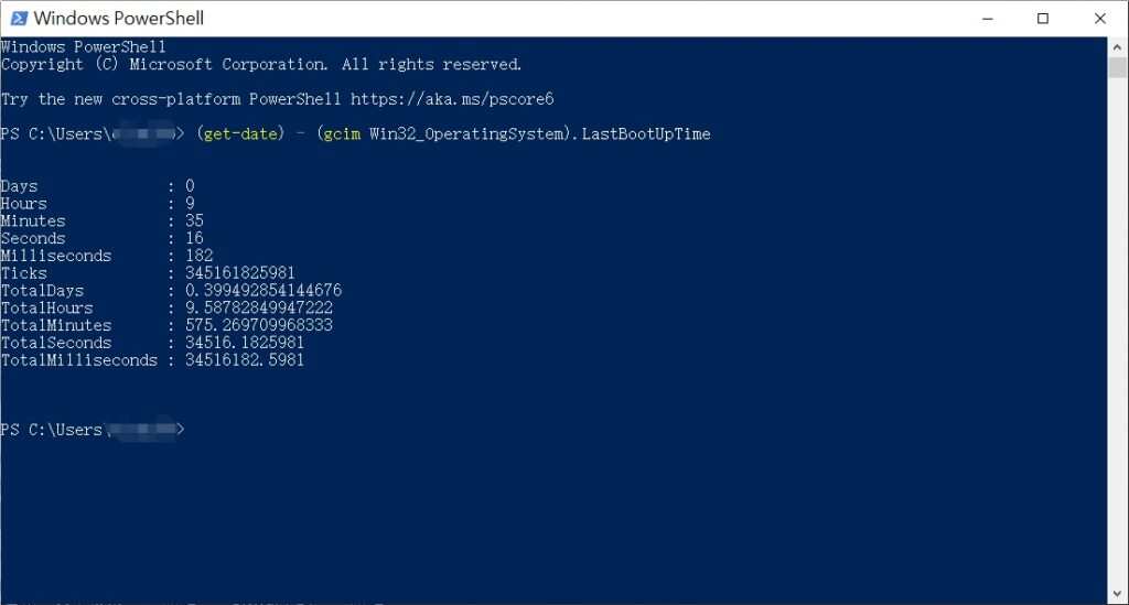 PowerShellを使用して稼働時間を確認する