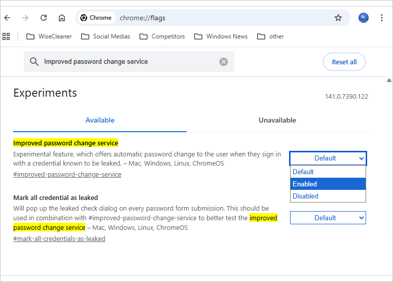 chrome Improved password change service